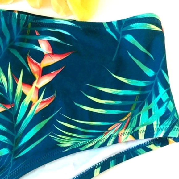 CUPSHE GREEN TROPICAL FLORAL HIGH WAISTED BIKINI BOTTOMS SIZE XXL NWT - Picture 3 of 8